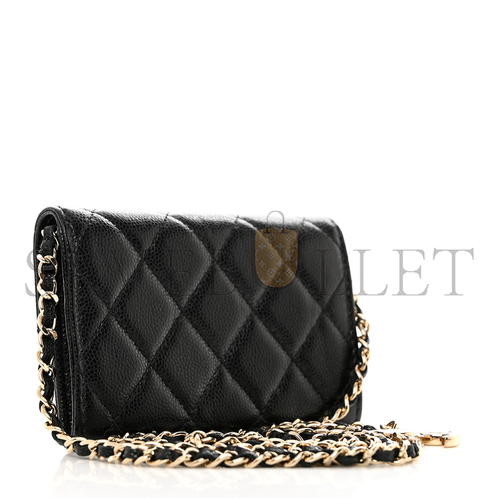 CHANEL CAVIAR QUILTED BELT BAG BLACK GOLD HARDWARE A81081  (10.5*7*2.5cm)